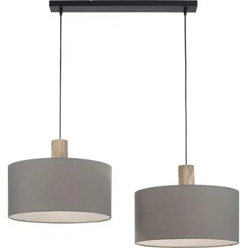 JUSTLIGHT LINEN Závěsné svítidlo, tkanina, šedá, E27, dřevo, 2-ramenné - LEUCHTEN DIREKT / JUST LIGHT LD 15113-15