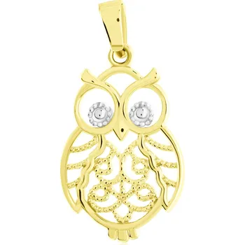 Přívěsek GEMMAX Zlatý přívěsek Sovička ze žluto-bílého zlata s Filigrány – zlatý šperk ryzosti 585/1000 v Dárkovém balení s Certifikátem GUPCN-03198