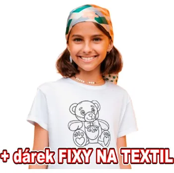 omalovánky Dětské tričko k vymalování - Medvídek + 6ks Fixy na textil