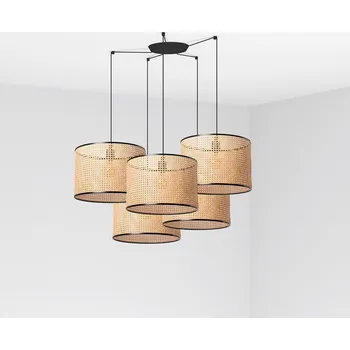 FARO MAMBO závěsné svítidlo, černá/ratan, pr.450 5L - FARO FARO 64314-49-5L