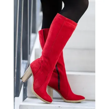 Dámské kozačky Kozačky z pravé kůže na podpatku SIMA 08 červené, VELIKOST 36