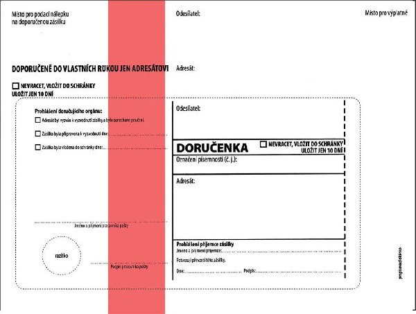 Obálky s doručenkou pro správní řád B6 176x125mm červený pruh