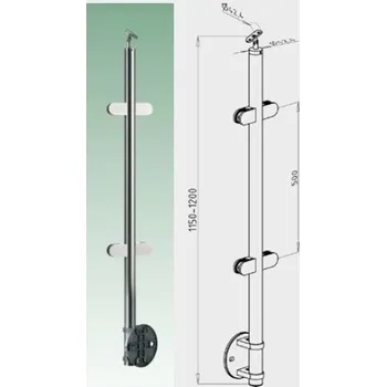 Zábradlí JAP Nerezový sloupek průběžný ke kotvení z boku pro sklo, AISI 304