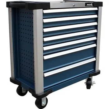 Dílenský vozík nevybavený, 7 zásuvek, centrální zamykání, deska z nerezu - ASTA
