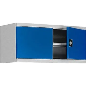 Nástavec s dvoukřídlými dveřmi, v x š x h: 465 x 1200 x 435 mm, barva korpusu šedá RAL7035 / dveří modrá RAL5010