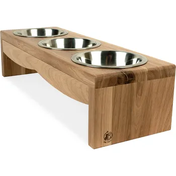 Miska pro psa Svět Tlapky Stojan na 3 misky pro psa NERO Dřevina nebo odstín: Borovice (dřevo), Výška: 10cm (malé plemeno), Průměr miska (rozměr): miska 13cm (48 x 18cm)