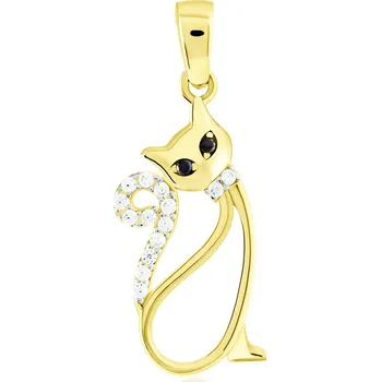 Přívěsek GEMMAX Přívěsek Kočička ze žluto-bílého zlata s onyxy a zirkony – zlatý šperk ryzosti 585/1000 v Dárkovém balení s Certifikátem GLPCX-03207