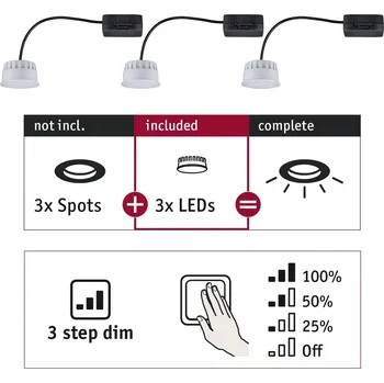 Svítidlo PAULMANN LED Modul vestavné svítidlo 3-krokové-stmívatelné Choose Coin 3ks sada kruhové 50mm Coin 3x6W 230V 2700K satén - PAULMANN P 92473