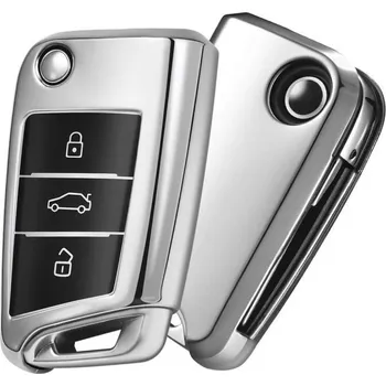 COVERKEYS Obal na klíč, kryt klíče Volkswagen Touran II (od roku 2015>) metalický, chromovaný, s tlačítky