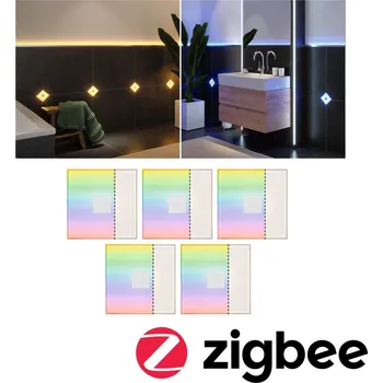 Koupelnové svítidlo PAULMANN LumiTiles LED dlaždice čtvercová 5ks sada IP44 100x10mm 230/12V 5x0,75W stmívatelné 2700K bílá umělá hmota/hliník - PAULMANN P 78413