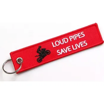 Textilní přívěsek na klíče pro motorkáře "klíčenka" Loud pipes save lives