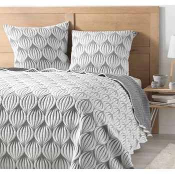 Přehoz na lůžko Bílý/šedý set přehozu a povlaku na polštář z mikrovlákna 220x240 cm Faustine – douceur d'intérieur ID_1630878