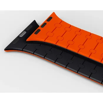 Silikonový Magnetický Pásek Na Apple Watch 42/44/45/49 Barva: Černo-Oranžová