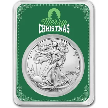 UNITED STATES MINT Americký stříbrný orel - se zeleným veselým vánočním přáním (Eagle) 1 Oz 2023