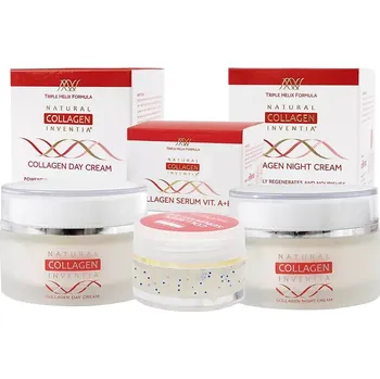 Kosmetická sada Inventia Denní krém s živým kolagenem 50 ml + Noční krém s živým kolagenem 50 ml + SOS kolagenové sérum s vitamíny A a E kosmetická sada