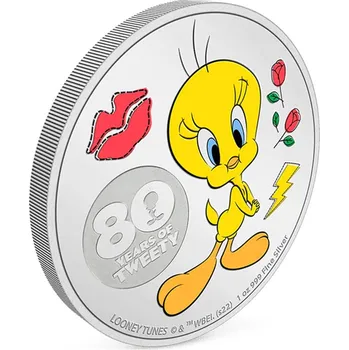 Stříbrná mince 80 let Tweetyho 1 oz Looney Tunes 2022 Ag 999,9 Proof