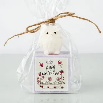 Svíčka Přírodní vonná svíčka palmová - AROMKA - Dárkové balení pro paní učitelku - Kostka a sovička Vůně: Lesní ovoce