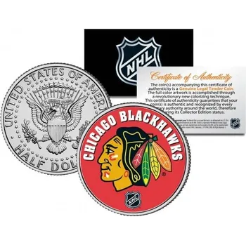 Merrick Mint CHICAGO BLACKHAWKS NHL Hockey JFK Kennedy Half Dollar US Coin - oficiálně licencováno