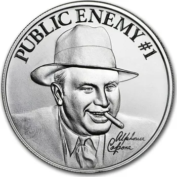 Silver Shield Mince : 2 oz stříbro - "veřejný nepřítel # 1" Alphonse Capone