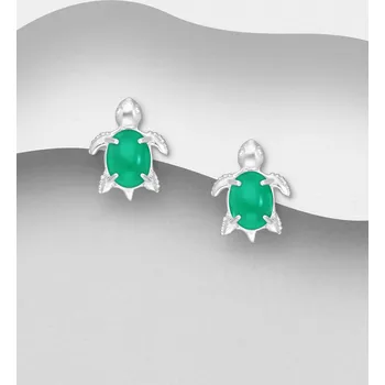 Náušnice Stříbrné náušnice ve tvaru želvy se zatlačováním zapínáním, zdobené zeleným achátem