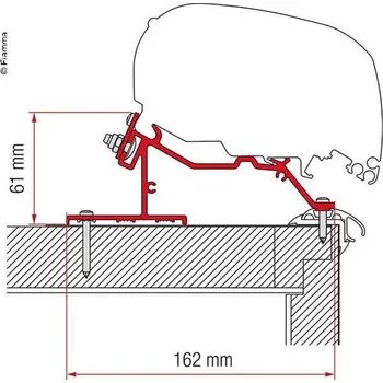 Markýza Adaptér Caravan pro uchycení markýzy Fiamma F65S/L a F80 délky 425 cm na střechu karavanu