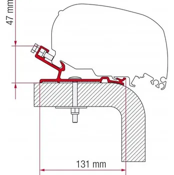 Markýza Adaptér na uchycení markýzy Fiamma F65 a F80S delky 370 cm na střechu Hymer