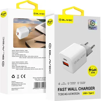 Adaptér Blavec BC4 GaN s funkcí rychlonabíjení Dual 35W 3A (TCBC4G-UCW353A) bílý
