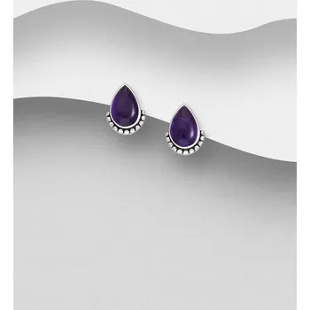 Náušnice Náušnice z oxidovaného stříbra 925, zdobené Ametystem ve tvaru kapky