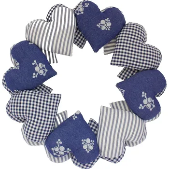 Věnec Srdíčkový věnec z modrého kanafasu Věnce dekorace: Kostičky a proužky 3mm s ornamentem