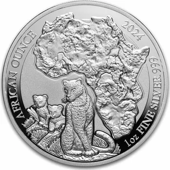 Stříbrná mince africký leopard 2024 Rwanda 1 oz BU