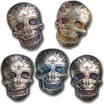 Private Mint Ručně litá stříbrná lebka - Den mrtvých: Poker Face 2 Oz USA