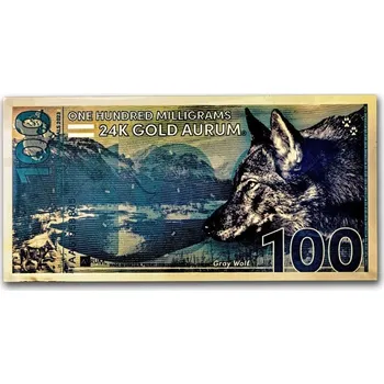 UNITED STATES MINT Zlatý slítek Gold Aurum Note Vlk – 100 mg (2023 Gray Wolf, 24K) 2023