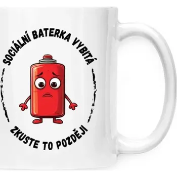 Hrnek malý bílý s potiskem Sociální baterka vybitá - hrnek