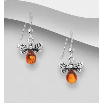 Náušnice Náušnice z oxidovaného stříbra 925 ve tvaru včelky, zdobené baltským jantarem