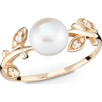 Prsten Prsten ze žlutého zlata s bílou perlou a zirkony 513.90 Velikost: 53