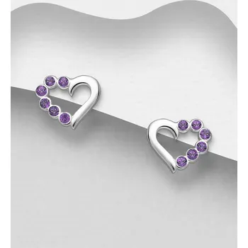 Náušnice Náušnice ze stříbra 925 ve tvaru srdce, zdobené barevným křišťálovým sklem