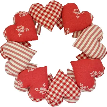 Srdíčkový věnec z červeného kanafasu Věnce dekorace: Kostičky a proužky 5mm s ornamentem