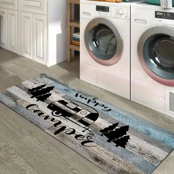 Příslušenství ke karavanu Koberec sametový s motivem karavanu Happy camper - 120x45cm