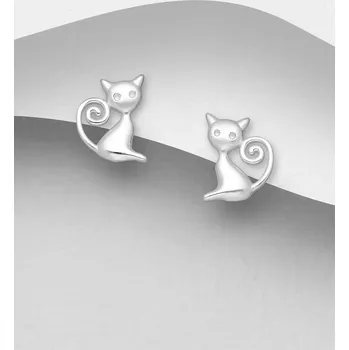 Náušnice Stříbrné náušnice 925 Cat Kočka Push-Back