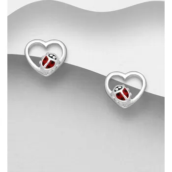 Náušnice Náušnice ze stříbra 925 se srdcem a beruškou, zdobené smaltem
