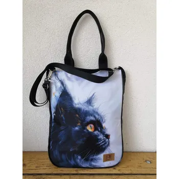Taška s modrou kočkou s popruhem na rameno