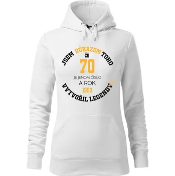 Dámská mikina DOBRÝ TRIKO Dámská mikina s potiskem 70 je jenom číslo Velikost dámské mikiny: XS, Barva: Bílá