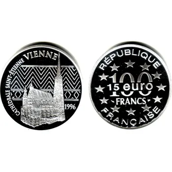 Mince 100 franků - 15 Euro 1996 Frankreich Stephansdom ve Wien Proof