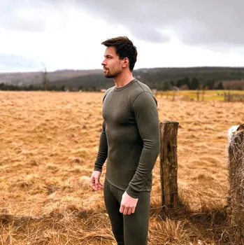 Rybářské oblečení TERMOVEL Pánské tričko WOOL DLR khaki VELIKOST: 2XL