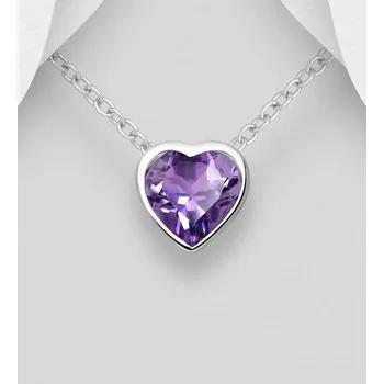 Přívěsek Přívěsek, zdobený ametystem ve tvaru srdce ze 925 stříbra