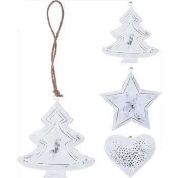 Vánoční dekorace dekorace závěsná STROMEK/HVĚZDA/SRDCE 15cm plech bílý