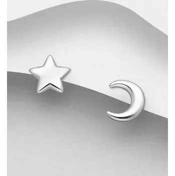 Náušnice Stříbrné náušnice 925 Moon and Star Push-Back Slunce a Měsíc