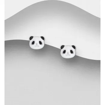 Náušnice Náušnice Panda ze stříbra 925, zdobené barevným smaltem