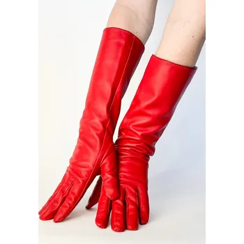 Rukavice Dámské kožené rukavice - 42 cm - červené, VELIKOST XL ( 8 )