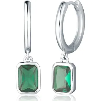 Náušnice Stříbrné náušnice kroužky se zeleným kamenem